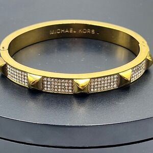 Michael Kors Pavé Crystal Edgy Studded Gold-Tone Bangle Bracelet